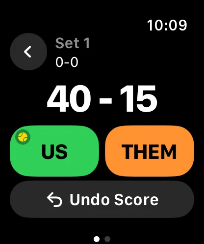 PadelSet – 40-15 with US and THEM buttons